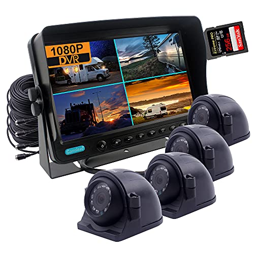 CAMSLEAD Monitor Digital de 9 Pulgadas 1080P HD Sistema de cámara de visión Trasera, grabadora DVR, Entrada de 4 Canales, Pantalla Dividida, cámara de visión Lateral Impermeable 4X para Autocaravana