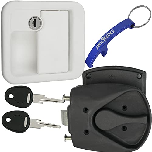 Cerradura para puerta de caravana, sistema FF, color blanco y negro FAP en juego con llavero de estilo profesional
