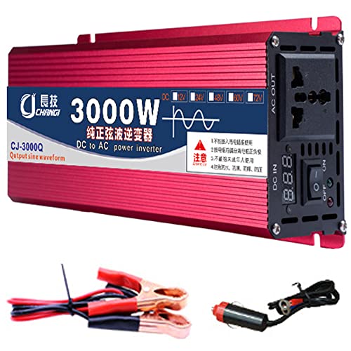 DDHVVOH Inversor de Corriente de 3000 W 12v 220v Onda Pura,Inversor de Onda Sinusoidal Pura para AutomóVil DoméStico,para Autocaravana para Coche Placa Solar,24-220V-3000W