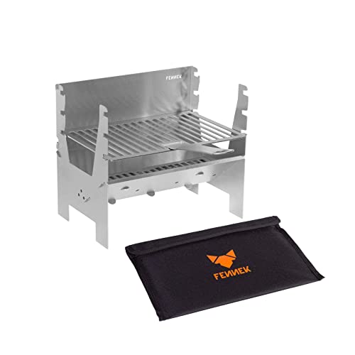 FENNEK Light - Barbacoa Desmontable de carbón - Diseño Compacto de Acero Inoxidable - Ideal para Acampar, autocaravanas, el jardín y el Aire Libre