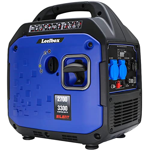 Generador Electrico Gasolina 3300W, Leelbox Generador de Emergencia Silencioso con DC y USB, 230V AC con Inversor y 5.8L Tanque, Generador Super Silencioso para Jardín, Camping, Viajes Garaje Caravana