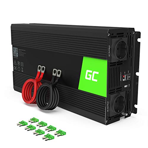 Green Cell® 1500W/3000W 24V a 220V/230V Onda sinusoidal Pura Inversor de Corriente DC AC Power Inverter Transformador de Voltaje para Coche Camion con Puerto USB y Pinzas de conexión a batería