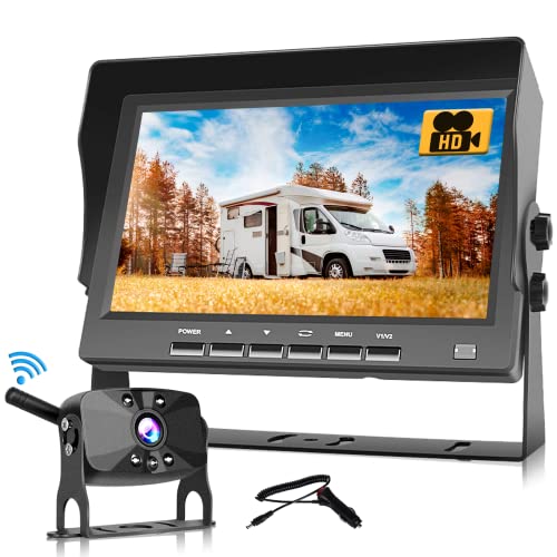 Hodozzy Inalámbrica Digital Cámara de Marcha Atrás Kit HD 1080P 7'' Monitor IPS y Cámara Trasera Impermeable IP69 Visión Nocturna, Cámara Marcha Atrás para Autocaravana Camión, Furgoneta, Caravana