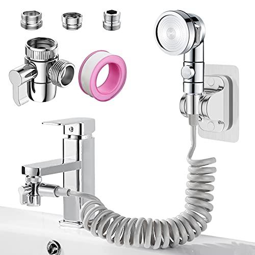 Juego de Ducha para Lavabo, Roscid Alcachofa de Ducha de Lavabo de Mano con Manguera de 3M, con Adaptador de Grifo M22-M24, M22-G1/2 para Grifo de Baño, Grifo de Cocina (Grifo no Incluido)