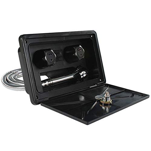 Kit de Caja de Ducha Exterior para Caravana, MoreChoice Caja de Ducha Exterior con Cabezal de Ducha Manguera Grifo Interruptor de Frío Caliente Accesorios para Autocaravana para Barco Caravana,Negro