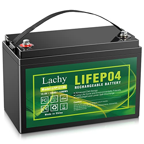 Lachy 12v 100ah batería de Litio de Ciclo Profundo sin Mantenimiento lifepo4, Baja Carga automática, BMS Incorporado para campistas, Sistemas solares, autocaravanas y Barcos