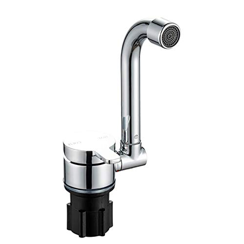 Lasamot Grifo plegable para autocaravana con rotación de 360 °,grifo de cocina,fregadero,grifos de agua de una manija con manguera de entrada de agua fría y caliente,grifo giratorio de cobre para