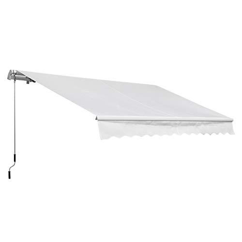 Outsunny Toldo Manual Plegable 3.5x2.5m de Aluminio Toldo Balcón Patio Terraza con Manivela Resistente al Agua Protección Solar UV para Jardín Exterior Blanco