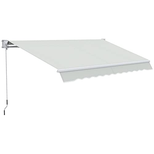 Outsunny Toldo Manual Retráctil con Manivela de Aluminio 200x295 cm Toldo de Pared o Techo con Protección Solar UV50+ para Jardín Terraza Exterior Crema