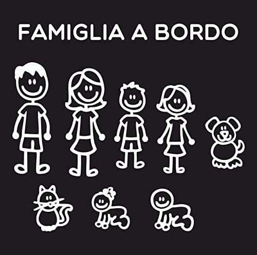 Pegatinas Familia – Juego completo – Familia a bordo –Color:Blanco – Family Stickers (Pegatinas Familia) para cristal coche 
