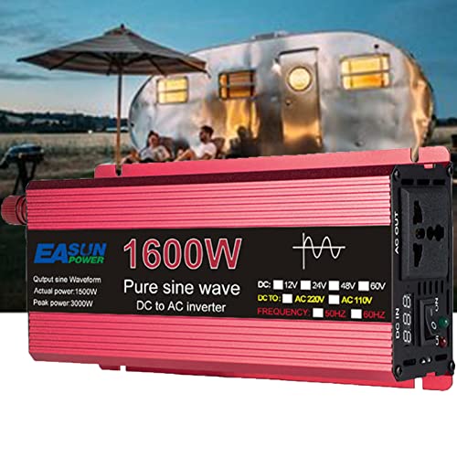 ROGHA Inversor 12V/24V 220V Onda Pura 1000W/1600W/2200W/3000W convertidor de Corriente para Autocaravana,12V-1600W