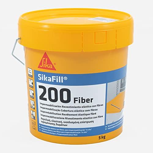 SikaFill 200 Fibras, Blanco, Pintura acrílica con fibras de vidrio para impermabilización de cubiertas visitalbles y protección de pareces medianeras, 5kg