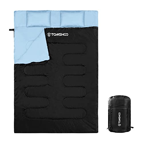 TOMSHOO 220 * 152cm Saco de Dormir Doble Adulto Acampada, Saco de Dormir Rectangular Convierte en 2 Sacos Individuales, para Camping, Excursiones y Actividades al Aire Libre