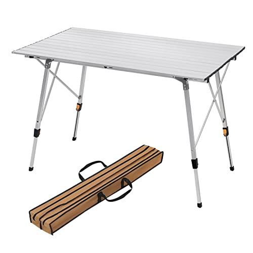 WOLTU Mesa de Camping Mesa Plegable Mesa de Jardín Mesa de Viaje Mesa de Balcón Aluminio, con Bolsa de Transporte, Altura Ajustable 120x68.5x59/78.5cm CPT8132sb