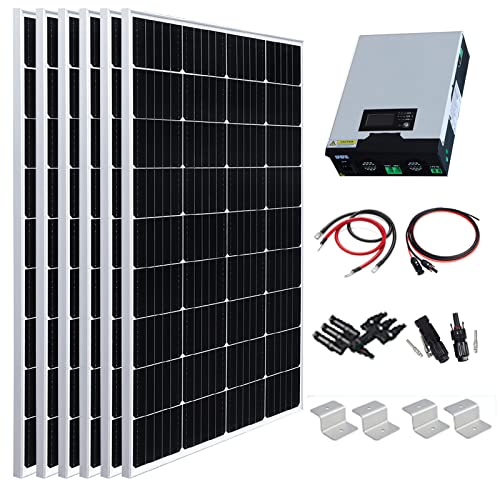 XINPUGUANG 900w 24v Off Grid Sistema de Panel Solar 6pcs 150 Watt Módulo Fotovoltaico 2400w Controlador híbrido y el inversor para el hogar, autocaravana, yate, cobertizo (900)