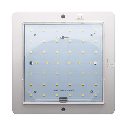 Baceyong Luz de techo cuadrado de, LED de 12-24V con ahorro de energía para autocaravana 9W para caravana, autocaravana, vehículo recreativo, bote, luz blanca de lámpara de techo
