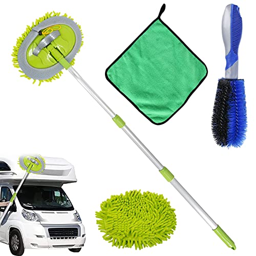 Cepillo Lavar Coche con Mango Largo, cepillo de lavado de autos con mango telescópico, cepillo de lavado de autocaravanas, kit de cepillo de lavado de autos para autocaravanas, camiones, caravanas