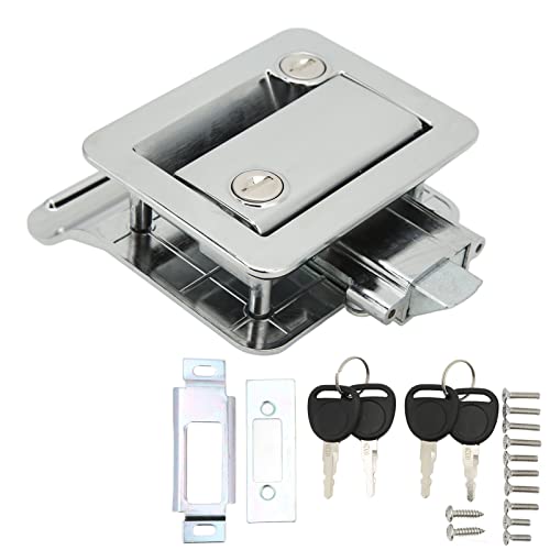 Cerradura de Puerta de Entrada de Autocaravana, Aleación de Aluminio RV Cerradura de Entrada de Autocaravana Cerradura de Pestillo de Seguridad Cerradura de Seguridad Incorporada para Caravana(Cromo)