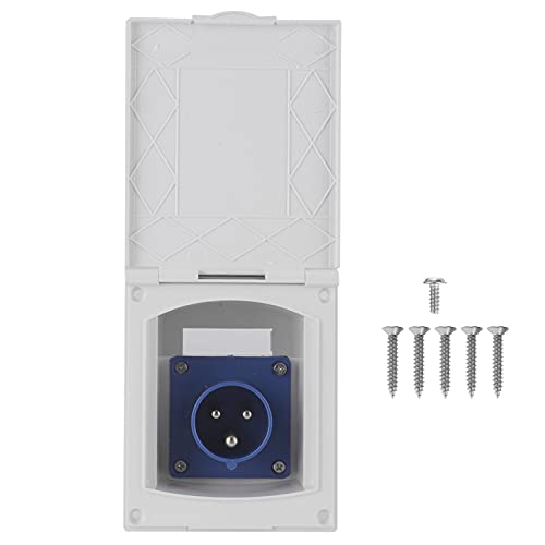 Deror Enchufe para RV, 16A 220V-240V Toma de Corriente a Prueba de Agua Enchufe Hembra Externo de 3 Pines Empotrado para Caravana de Remolque de Autocaravana RV