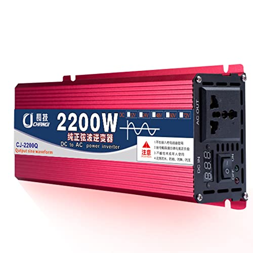 DHJY Inversor De Corriente Pure Wave Peak 2200W Transformador De 12V/24V/48V/60V a 220V Adecuado para Viaje De Acampada En Autocaravana,12V