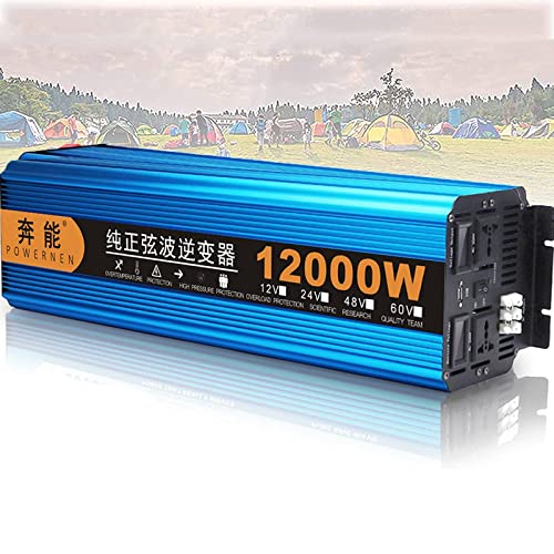 HENGMA Inversor De Onda Sinusoidal Pura De 12000 W DC 12 V, 24 V a AC 230 V Convertidor De Coche Convertidor De Corriente con Control Remoto, para Autocaravana, Coche con Panel Solar,24V