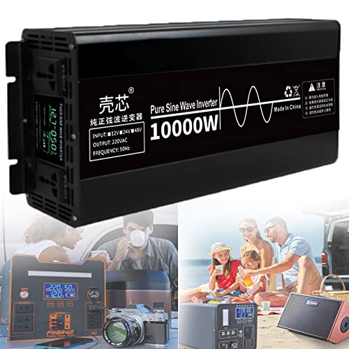 Inversor de AlimentacióN de Onda Sinusoidal Pura 10000W 24V48V DC a 220V AC Convertidor 2eu Enchufe Transformador de Inversor de VehíCulo Adecuado para Camiones,Autocaravanas,Yates,Camping,10000w-24v