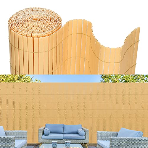 Jopassy Esterilla de protección visual de PVC, 180 x 900 cm, refuerzo de privacidad, valla de privacidad, resistente a la intemperie para jardín, balcón y terraza, con bridas (bambú)
