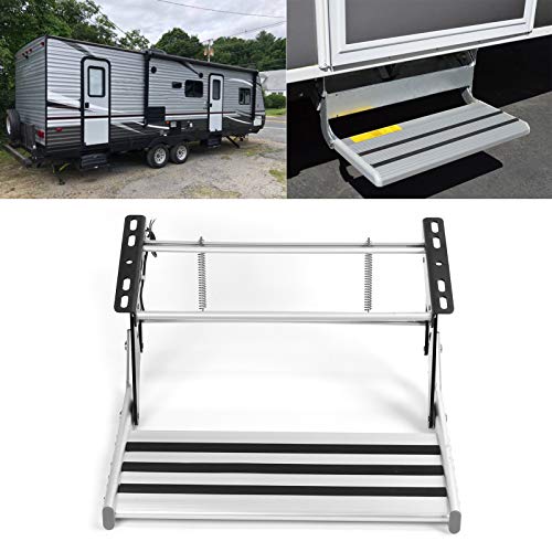 LIKJ Escalón para autocaravanas de aleación de Aluminio, escalón de Entrada Plegable Estable, práctico y antioxidante con Varilla de Tornillo de fijación para Uso Nocturno para vehículos