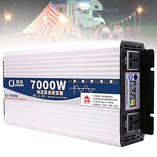 RCBDBSM Inversor 5000W 6000W 7000W 8000W Pico Onda Sinusoidal Pura Convertidor Inversor de Corriente DC 12V/24V a AC 220V 230V con Pantalla LCD, para Camiones Autocaravanas,7000W-12Vto220V