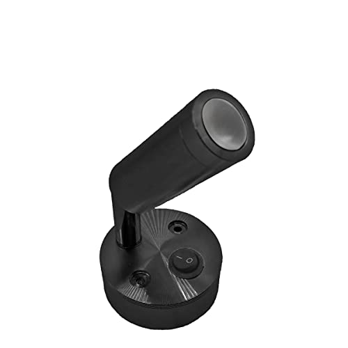 Riloer Luz de lectura de punto LED de 3W 12V, lámpara de noche de lectura Interior para autocaravana, autocaravana, barco, caravana, autocaravana, con interruptor, luz calida, negro