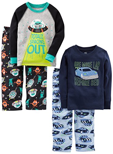 Simple Joys by Carter's Pijama de 4 Piezas (Parte Superior de Algodón y Parte Inferior de Felpa) Niño, Coches/Espacio, 7 años