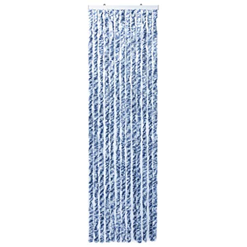 Wakects Cortina de Puerta de Chenilla Mosquitera de Chenilla para Puerta de Caravana, Puerta de Balcón de Autocaravana, Longitud Y Anchura Ajustables, 56 X 185 Cm, Azul, Blanco Y Plateado
