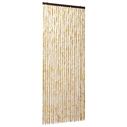 Wakects Cortina de Puerta de Chenilla Mosquitera de Chenilla para Puerta de Caravana, Puerta de Balcón de Autocaravana, Longitud Y Anchura Ajustables, Beige 90x220 Cm