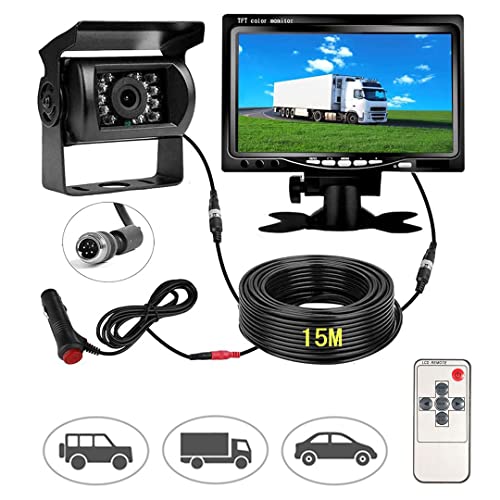 Cámara Trasera de Coche de señal HD, Monitor de 7" y Camara Coche Marcha Atras Impermeable HD Visión Nocturna, 170 ° Ajuste Gran Angular para Coche RV Bus Remolque Camión Furgoneta