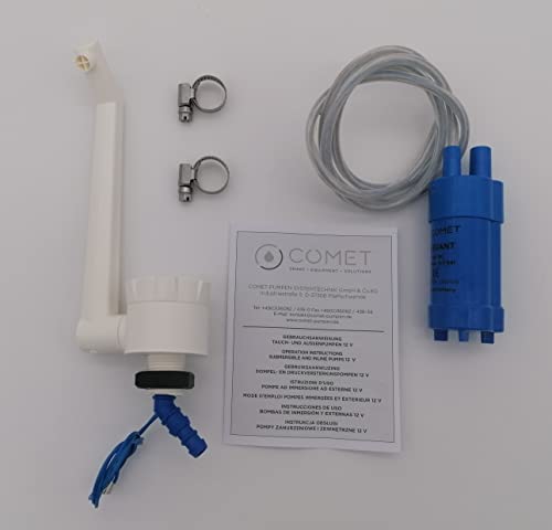 CR-MOESANCO® KIT Grifo + Bomba + 2 Abrazaderas INOX para Caravana 12v Autocaravana Lavabo Camper (ELEGAND)