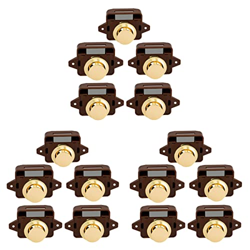 Cusstally 15 piezas serie sin llave botón pulsador captura cerradura de botón de puerta para RV Caravana gabinete placa para autocaravana, marrón