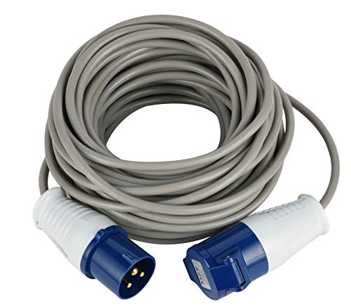 Electraline 46148 Extensión 20 mt Zócalo industrial IEC Enchufe de 3 polos Adecuado para autocaravana, camping, caravana, barco, obra, gris, IP40