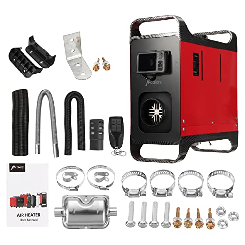HCALORY Calentador de Aire Diesel 12V 24V 5-8KW, Calentador de Vehículos Diesel, Calefacción Estacionaria Diesel Portátil, con Monitor de LCD y Mando a Distancia, para Camión Autobus Barco RV, Rojo