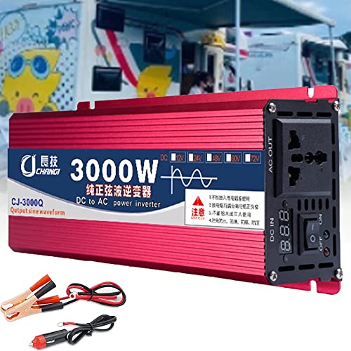 Inversor de Corriente convertidor de Coche de Onda sinusoidal Pura, para autocaravanas, Camiones, Barcos, Camping, hogar, Furgoneta, 12 V 24 V 48 V 60 V a 220 V 230 V 240 V (12 V a 220 V 3000 W)
