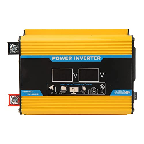 Inversor de Energía para Automóvil, Inversor de Energía Solar con Pantalla LED de Protección de Circuito Múltiple de 300 W Liviano para Autocaravana (Amarillo)