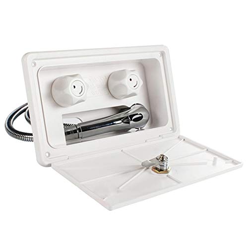 Kit de Caja de Ducha Exterior para Caravana, MoreChoice Caja de Ducha Exterior con Cabezal de Ducha Manguera Grifo Interruptor de Frío Caliente Accesorios para Autocaravana para Barco Caravana,Blanco