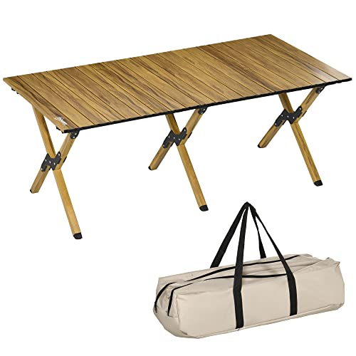 Outsunny Mesa de Camping Plegable de Aluminio 116x60x45 cm Mesa de Picnic Portátil con Bolsa de Trasporte Carga 30 kg para Jardín Terraza Exterior Natural
