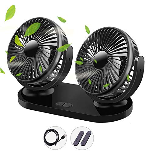 Qisiewell Ventilador de coche con 3 velocidades doble ventilador rango de rotación de 360°