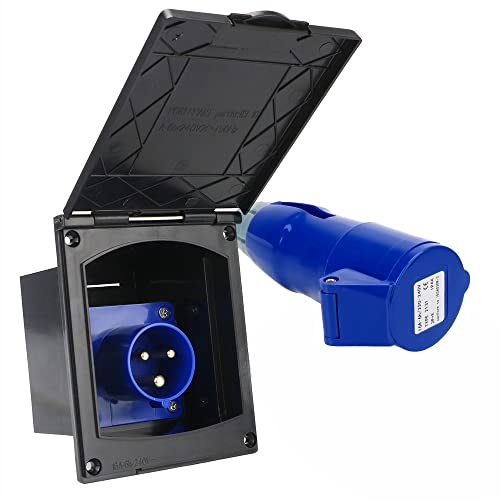 Riloer 220V 16A Enchufe y enchufe de conexión para vehículos recreativos con terminal de cobre puro, enchufe de accesorios de caravana con cubierta protectora, para autocaravana remolque caravana