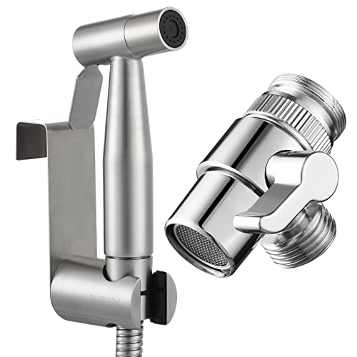 Tecmolog Kit Ducha de Lavabo Acero Inoxidable Ducha Bidet Portatil para WC Mano Grifos de Bidé Shattaf con Soporte Ducha, Valvula Desviadora y Manguera Ducha 2m, WS024F7