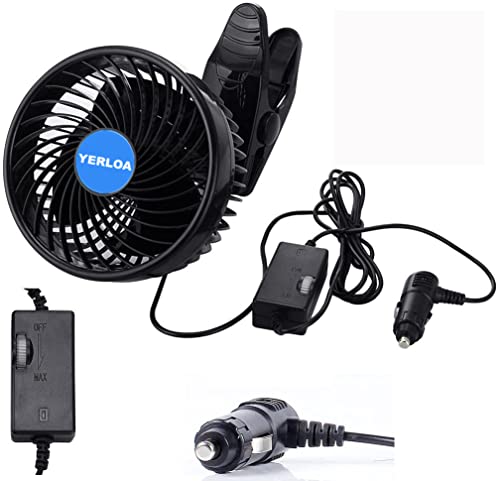 Yerloa 6" Ventilador Coche 12V,Rotación de 360 grados, Ventiladores de Coche de Velocidad Continua con Clip Ajustable y enchufe de Encendedor de Cigarrillos para Vehículo, Camión, caravana, SUV