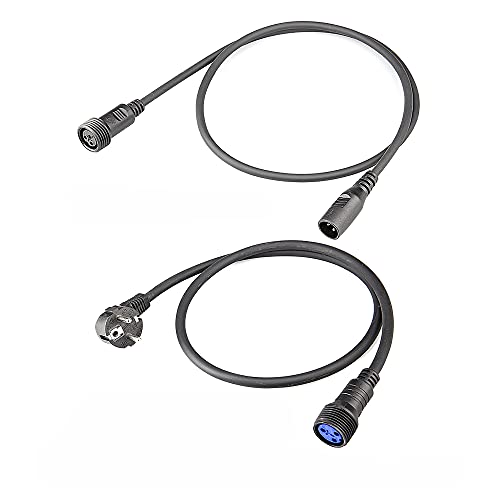 1m IP65 Cable Dmx Impermeable Conector a Controlador Dmx y 1m IP65 Cable Alimentación Impermeable con Enchufe Europeo a Par Led Exterior, Cable Conexiones Macho Hembra 3 Pin para Luz Dmx Al Aire Libre