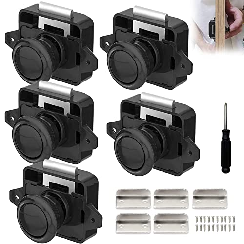5 Piezas Cerraduras de Autocaravana, Botón de Metal Cerradura de Puerta Cerradura de Muebles Cerradura de Armario Cerradura de Perilla Cierre de Puerta para Autocaravana Caravana Yate, Negro