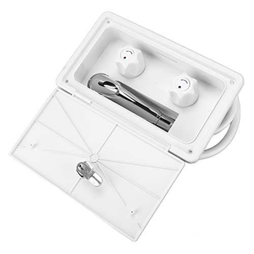 Buachois Caja de Ducha Exterior para Caravana, Kit de Cabina de Ducha Exterior Blanca para Caravana, Interruptor de Agua fría y Caliente con 2 Llaves para Barco Marino, Autocaravana, Caravana
