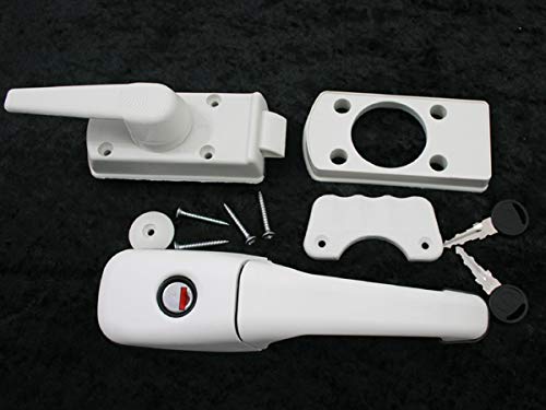 Cerradura para puerta de caravana, autocaravana, barco, sistema FF, color blanco